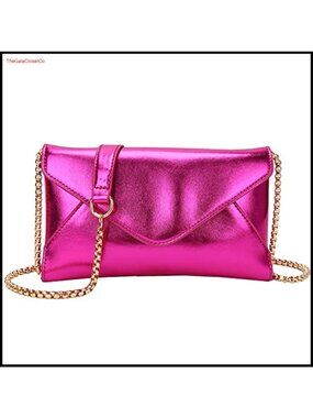 Metallic Evening Clutch Purse Detachable Chain Party Night Bag